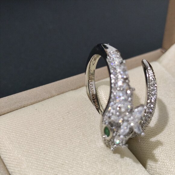 BVLGARI Serpenti Viper 18K Gold Diamond Emerald Ring - Picture 9 of 10